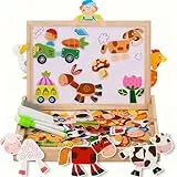 COOLJOY Magnetisches Holzpuzzle 100+ Stück, Spielzeug Ab 2 3 4 Jahre Mädchen Jungen, Pädagogisches Magnetische Holzspielzeug Mit Bauernhof-Muster, Lernspielzeug Halloween Kinder