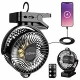 LETREEN Camping Ventilator 15000mAh, Mini USB Ventilator Leise mit LED Licht & Anzeige, 360° Drehung Wiederaufladbarer Tischventilator mit Fernbedienung, Clip Fan für Desktop, Kinderwagen, Büro