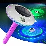Solar Digital Pool Licht mit Dual LCD Bildschirmen, Leicht ablesbares Schwimmendes Poolthermometer mit 8 dynamischen Lichteffekten, IPX7 Wasserdicht Digital Thermometer