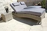 Ragnarök-Möbeldesign PolyRattan Sonnenliege DEUTSCHE Marke - EIGENE Produktion - 8 Jahre GARANTIE auf UV-Beständigkeit Tisch Glasplatte Belastbar 180Kg Natur-Farben Gartenmöbel
