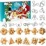 Knobelspiele Adventskalender 2024 Kinder & Erwachsene-24 Tage von Weihnachtskalender Geschenke mit Metall Knobelei und Holzk