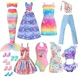 16 Kleidung Kompatibel mit Barbie Puppen, Rosa Puppenkleidung enthält 1 Meerjungfrauenkleid 2 Trägeroberteile 2 Kleider 1 Hose 4 Badeanzüge und 5 Paar Schuhe für 11,5 Zoll Puppen, Geschenk für Mädche
