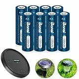 BONAI Akku AA 1100mAh Wiederaufladbare Solarleuchten Garten Batterien 1,2V Mignon AA Accu NI-MH Aufladbare Solar Bodenleuchten Akkubatterien geringe Selbstentladung (8 Stück)