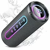 Bluetooth Lautsprecher mit Licht, 25W Musikbox Bluetooth 5.4 mit Dualen Bass-Treibern, 24H Akku Boxen, TWS Koppelbar Stereo Sound, IPX7 Wasserdicht, Tragbarer Speaker für Party Outdoor Reisen, AUX/TF