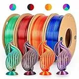 dikale Silk 3D Printing Filament PLA+ Tricolor und Dual Color 4-Pack Bundle, 1.75mm 3D Printing PLA Pro 250gx4 Spulen, Total 1KG, Rose Red&Sky Blue&Green, Rose Red&Dark Blue&Green, Gold&Red, Black&Red