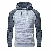 YuKaiChen Herren Kapuzenpullover Casual Langarm Karierten Kordelzug Jacquard Hooded Sweat mit Fleece Innenseite Hellgrau/Grau L