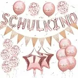 ALEGRE Einschulung Deko Luftballon Girlande Set,Deko Einschulung Junge Mädchen,ABC Zuckertüte Schultüte Jungen Dekoration, Schulanfang Deko,Luftballons Schulkind Rosegold, Schuleinführung Wimpelkette