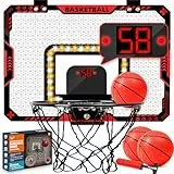 Mini Basketballkorb Indoor Kinder fürs Zimmer, Basketball Korb mit Elektronische Anzeigetafel, Faltbar, 3 Basketball, Sport Basketball Spielzeug Geschenke für Jungs Jungen (Rot)