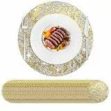 Hysenm 50 Stück Einweg-Tischsets, goldfarben, 33 cm Rund Ultradünn, Foliennetz, gepresste Tischdeckchen, Einweg-Platzdeckchen für Heimdekoration, Esstisch, Hochzeit, Geburtstag, Party