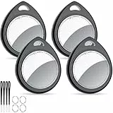 QCOQ® Air Tags 4er Pack Schwarz, Schlüsselfinder & Air Tracker Tagg Kompatibel mit Apple Wo ist? App (Nur iOS), Smart Key Finder mit Schlüsselband, Koffer-Tracker für Taschen/Keys, Austauschbarer Akku