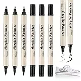 Maxmoc Textilstifte Waschmaschinenfest,6 Stück Acrylstifte Weiß,1-5mm Dual Tip Textilmarker,Wasserfeste Stoffmalstifte Textilfarbe Schwarz für T-Shirt Stoffbeutel Basteln (Schwarz)