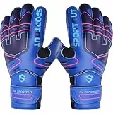 Sportout Torwarthandschuhe, Fußballhandschuhe mit Fingersave, Torwarthandschuhe Kinder,Herren mit rutschfeste 4mm Latex, Torwart Handschuhe für Kinder, Erwachsene und Jugendliche