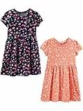 Simple Joys by Carter's Baby Mädchen Short-Sleeve and Sleeveless Dress Sets, Pack of 2 Lässiges Kleid, Marineblau Floral/Pfirsich Schmetterlingmuster, 2 Jahre (2er Pack)