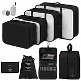 Joyoldelf Koffer Organizer Set, Packing Cubes für Kleidung, Kleidertaschen für Koffer, 9-teilige Wasserfester Packwürfel Kofferorganizer Packtaschen Set mit Kosmetiktasche, Schuhbeutel(Schwarz)