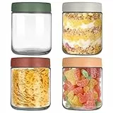 YUEYEE Overnight Oats Gläser,Meal Prep Gläser für Hausgemachte Marmelade,Einmachen,Einlegen,Mason Jar,Wiederverwendbare Einmachgläser mit Schraubdeckel als Meal Boxen 4 Pack 500ml