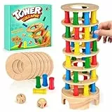 Montessori Brettspiel aus Holz, 48 Stück Bunte Holzsäule Würfelspiel Mathematik Lernspielzeug ab 3 4 5 6 Jahre, Feinmotorik Spiel & Zählspielzeug, Familien Reisespiel Montessori Spielzeug ab 3 Jahren