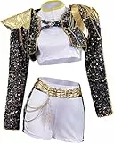 JellyLe Kostüm Mädchen Anime Cosplay Hunters Kostüm Schwarz Uniform Komplettes Set Halloween Party Anzug Rumi Mira Zoey (Rumi1087,150)