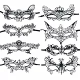 JYNVO 8 Stück Venezianische Masken, Schwarz Sexy Damen Spitze Augenmaske, Maskerade Spitzenmaske für Halloween Maskenball Kostüm Karneval Abschlussball Party Kostüm Ball Masken