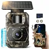 MAXDONE Wildkamera mit Handyübertragung App - Wildtierkamera 4K 64MP WLAN Solar Wildkamera mit 6000mAh Akku & Bewegungsmelder Nachtsicht, Inklusive 32GB SD Karte, 0,1s Auslösezeit, IP66 Wasserdicht