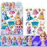 Magnetische Anziehpuppen, Magnetische Anziehpuppen Set mit magnetischen Anziehpuppen und Mädchen Kostüme, Kleinkind Mädchen Spielzeug für Mädchen Alter 3+ Pflege Kreativität (Mermaid Serie)