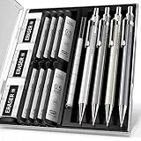 Four Candies Druckbleistift Set, 4 Stück Minenbleistift 0,5 mm, Metall Bleistifte mit 8 Tuben HB #2 Blei, 3 Stück 4B Radiergummi und Etui, Druckbleistifte zum Schreiben und Zeichnen