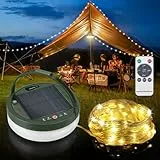 Anpro 12M 150 LED Camping Lichterkette Aufrollbar, Solar & USB Aufladung Camping Lampe Tragbare 3600mAh, Solar Camping licht Dimmbar 5 Beleuchtungsmodi für Camping Party Gartendek