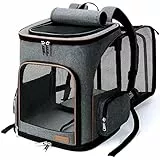 Lekesky Erweiterbar Katzen Rucksack Hunderucksack, Katzenrucksack Groß für für kleine Katzen und Hunde, Faltbare Katzen Transport Rucksack, Grau, L
