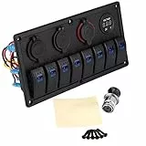 Wippschalter 8 Gang Zigarettenanzünder 12-24V mit LED Dual USB Voltmeter SPST/ON-OFF Universal für Fahrzeuge Yachten Schiffe Wohnwagen Busse Autos