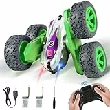 Kiztoys® Ferngesteuertes Auto, 90 Min Spielzeit, 2.4Ghz Doppelseitig 360° Drehbare RC Stunt Crawler mit Scheinwerfern, 4WD Off Road Drift RC Auto Spielzeug Geschenke für Jungen 6-12 Grün