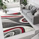 TAPISO Dream Teppich Wohnzimmer Kurzflor Modern Grau Rot Creme Wellen Streifen Meliert Verwischt Schlafzimmer Esszimmer ÖKOTEX 180 x 250 cm