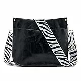 ZOUIQSS Dame Crossbody Taschen Leder Umhängetasche Frauen Hobo Handtasche mit Reißverschluss Schultertasche mit verstellbarem Riemen(Schwarz(5CM) ZEBRA3)