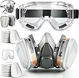 28 in 1 Halb Gesicht Staubmaske Set Filter für Dämpfe, Sand, Asbest, Gas, Säure und Ammoniak mit Schutzbrille, Partikelschutzfiltern Lackierer Masken und mehr mit 20 Filtrierbare Wattepads 2 Patronen