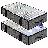 homyfort 2 Stück Premium Unterbettkommode mit Sichtfenster, Unterbett-Aufbewahrungstasche Kleideraufbewahrung, Decken Organisator Lagerbehälter, 4 Haltegriffen, 100x50x15cm, Schwarz Leinen,