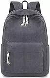 LEDAOU Rucksack für Teenager Mädchen Schulrucksack große Büchertaschen Grundschule High School Cord leichte Laptop-Taschen für Mädchen Frauen Casual Travel Daypacks (grau)