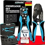 ALPHATEC® Crimpzange Set mit Wechselbacken inkl. automatische Abisolierzange - [0,25-10mm²] - Crimpzange Kabelschuhe, Aderendhülsenzange, Flachstecker, MC4 Zange PV Solar - Krimpzangenset 8-teilig