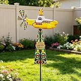 Windrad Garten,Gelbes U-Boot-Windspiel,Metall Gartenstecker mit Windrad,Windspiele für Draußen Stehend,Garten-Windspiel aus Eisen,für Vorgarten Terrasse Hinterhof Blumenbeet