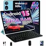 DMOAO Android 15 Tablet 10 Zoll mit Gemini AI, 30GB RAM + 64GB ROM(2TB Erweiterung), 5G WLAN, Widevine L1, Octa-Core, GPS, Face ID, FHD IPS, 6000 mAh, Tablet mit Tastatur und Hülle, Blau