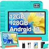 ZIOVO Kinder Tablet 10 Zoll Android mit 12GB RAM+128GB ROM(TF 1TB), 5G WiFi, BT 5.0, Octa-Core 2.0 GHz, 5+8 MP, Kindersicherung, 6000 mAh, Elterliche Kontrolle Tablets mit Eva Case - Grün