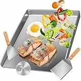 Camxon Universelle Edelstahl Plancha Grillplatte 40.5×31CM mit 5MM verdickt, mit Fettablauf, Spülmaschinenfest inkl. für BBQ Gasgrill & Kohlegrill Geeignet
