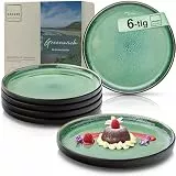 SÄNGER Greenwich | Dessertteller 6-teilig, Steingut Teller Set 6 Personen, Kuchenteller kleine Teller spülmaschinenfest mikrowellenfest multifunktional, Steingut Geschirr grün | VALUE COLLECTION