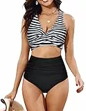 Bikini Damen Set.Bauchweg Badeanzug, Twsit Cross Push Up Bikini-Oberteil Und High Waist Bikini-Unterteile, Weiche Hochwertige Bademode BadeanzüGe FüR Strand, Pool Mit Verstellbaren Schultergurten