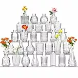 ZgoEC 30pcs Vasen Set Kleine Vasen für Tischdeko, Vintage Kleine Glasvasen Set Hochzeitsdeko, Mini Blumenvasen Tischdekoration, 30 Muster Mini Vase Tischdeko für Party, Budvasen Geschenk