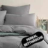 Seralino Bio Perkal Bettwäsche 135x200 Dunkelgrau| 100% Bio Baumwolle Perkal 135x200 inkl Kopfkissenbezug 80x80| weiche Stonewashed | mit Reißverschluss