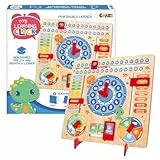 CRAZE My Learning Clock Dino - Lernuhr für Kinder aus Holz, Kalenderuhr zum Lernen für Kinder, Lerntafel Uhr Jahreszeiten Wanduhr, Blau