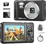 Digitalkamera 4K 64MP, 2.8 Zoll UHD Autofokus Kamera fotokamera, 32GB Karte & Akku,16X Digitalzoom Wiederaufladbare Tragbare Kompaktkameras mit für Anfänger Jugendliche
