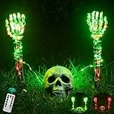 Maxee Halloween Leuchtende Skelett Totenkopf Set, 1 Totenkopf & 2 Schädel Hände mit 3m Lichterkette & Fernbedienung (8 Modi & Timer), 2 Rot Lichterketten (3 Modi), Halloween Deko für Draußen Garten
