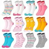 ZERULETS Kinder Mädchen Socken Cartoon Baumwolle Kindersocken Kleinkind Sneaker Socken 12 Paare für 3-5 Jahre,20-23 23-27 27-30