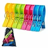 Bonilife 8 Stück Handtuchklammern für Strandliegen, große Wäscheklammern Winddicht rutschfest, Strandtuchklammern aus Plastik für Strand, Pool, Reisen – mit Aufbewahrungsbeutel, 4 Farben