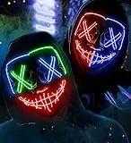 AnanBros Halloween Maske, LED Maske im Dunkeln Leuchtend, 3 Beleuchtungsmodi für Kostümspiele Cosplays Feste und Partys (2 Stück (Gemischte Farben))