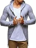 Leif Nelson Herren Sweatjacke mit Kapuze Slim Fit Baumwolle-Anteil Modernes Hoodie-Cardigan Langarm Männer Schwarze Freizeit-Kapuzen-Jacke für Winter Sommer LN6366 Grau Large